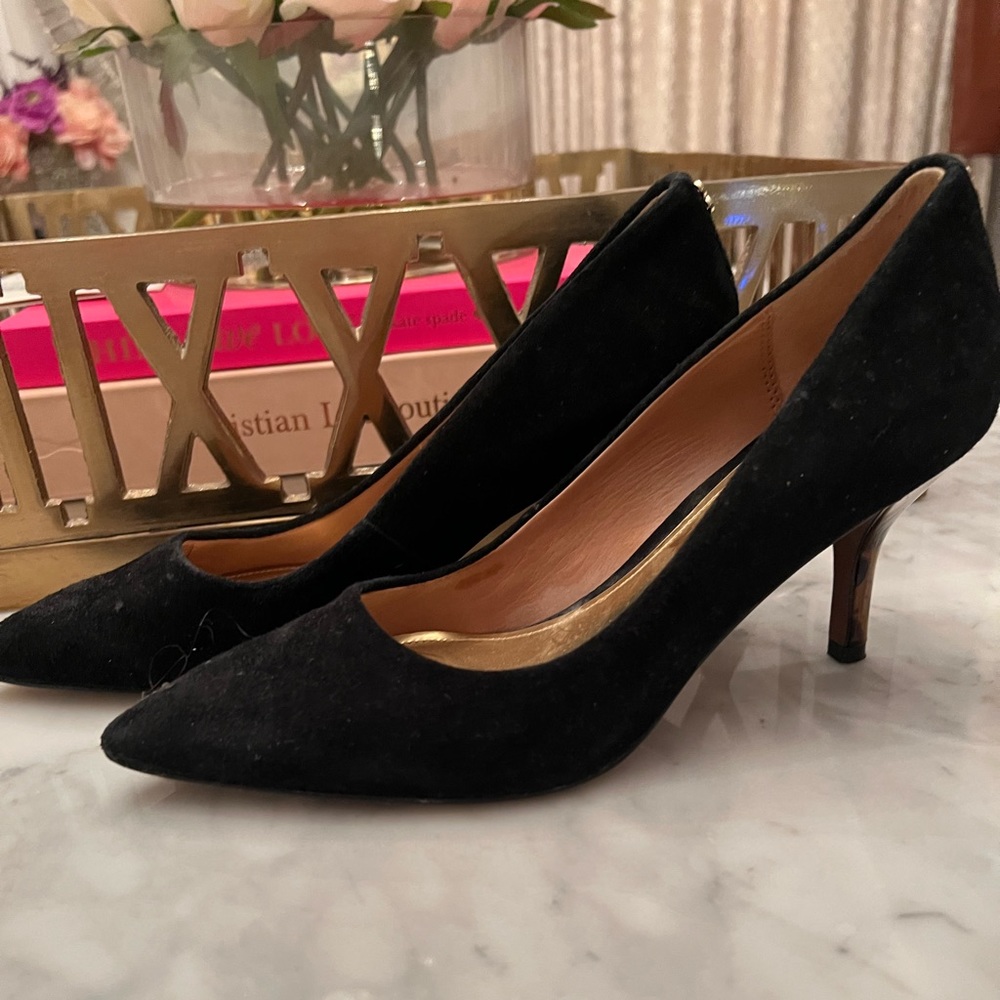 Black Velvet Leopard Heel Coach Pumps